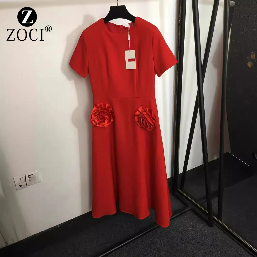 Женское платье с коротким рукавом [zoci] осеннее объемным цветочным украшением и