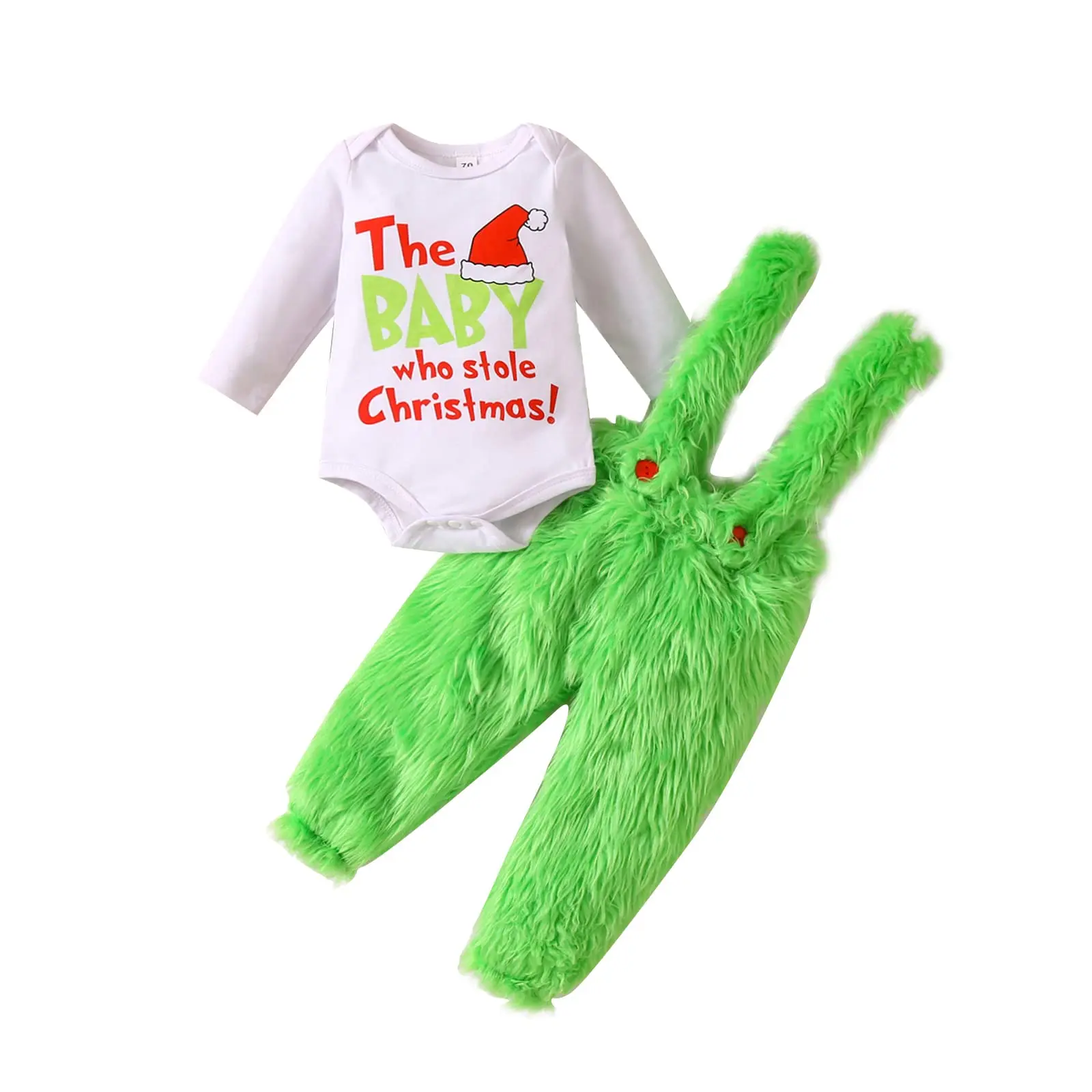 

2Pcs Newborn Baby Christmas Romper Set Outfits Costume Furry Suspender Pants/Skirt Long Sleeves Bodysuit Xmas Gift Girls Clothes