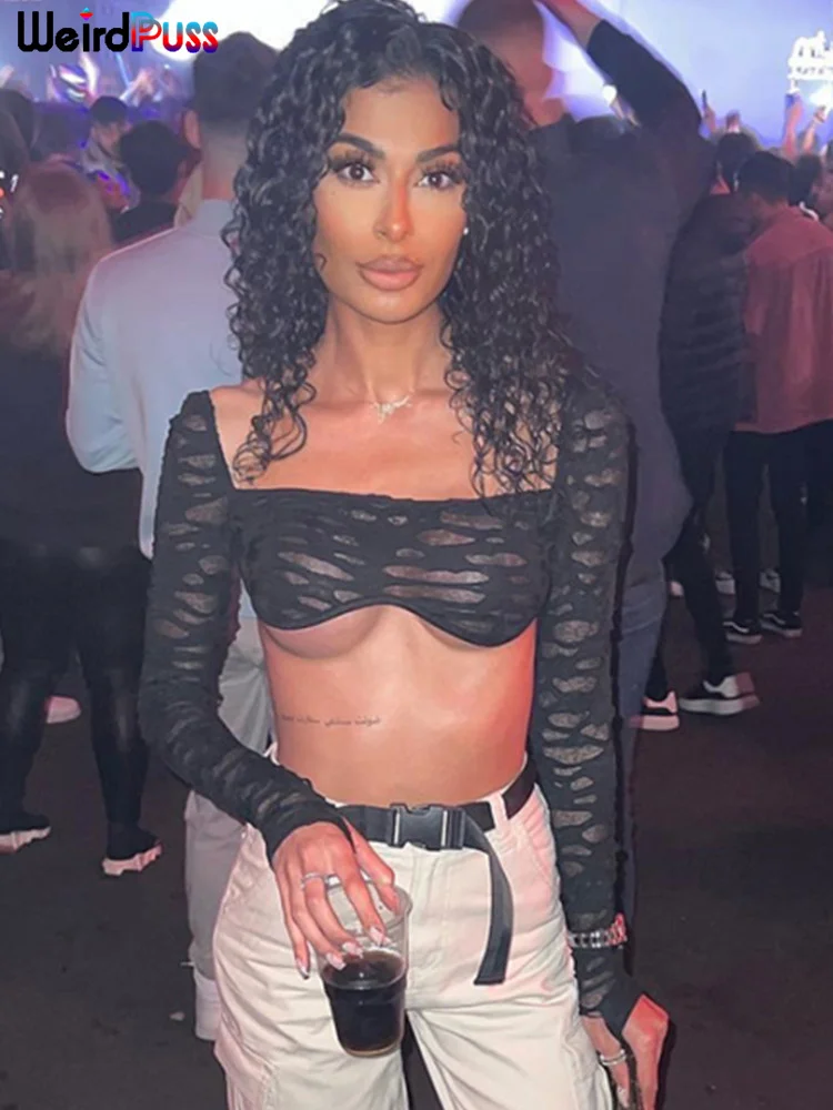 

Женский сетчатый кроп-топ с открытой спиной и квадратным вырезом