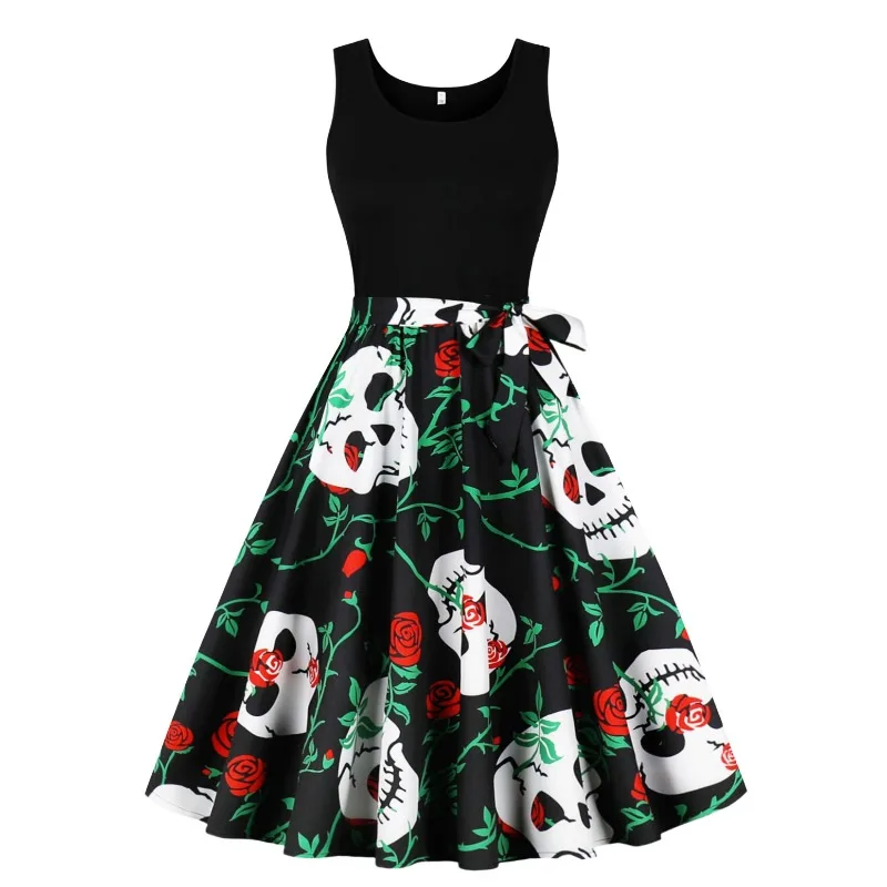 Женское Винтажное Платье С Принтом На Хэллоуин Удобное Повседневное Длиной До