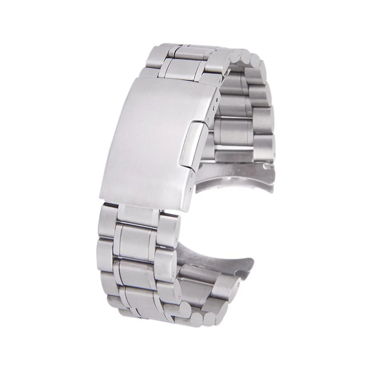 

22mm Stainless Steel Solid Links Bracelet Watch Band Strap Curved End with 4pcs Watch Spring Bars (Silver)