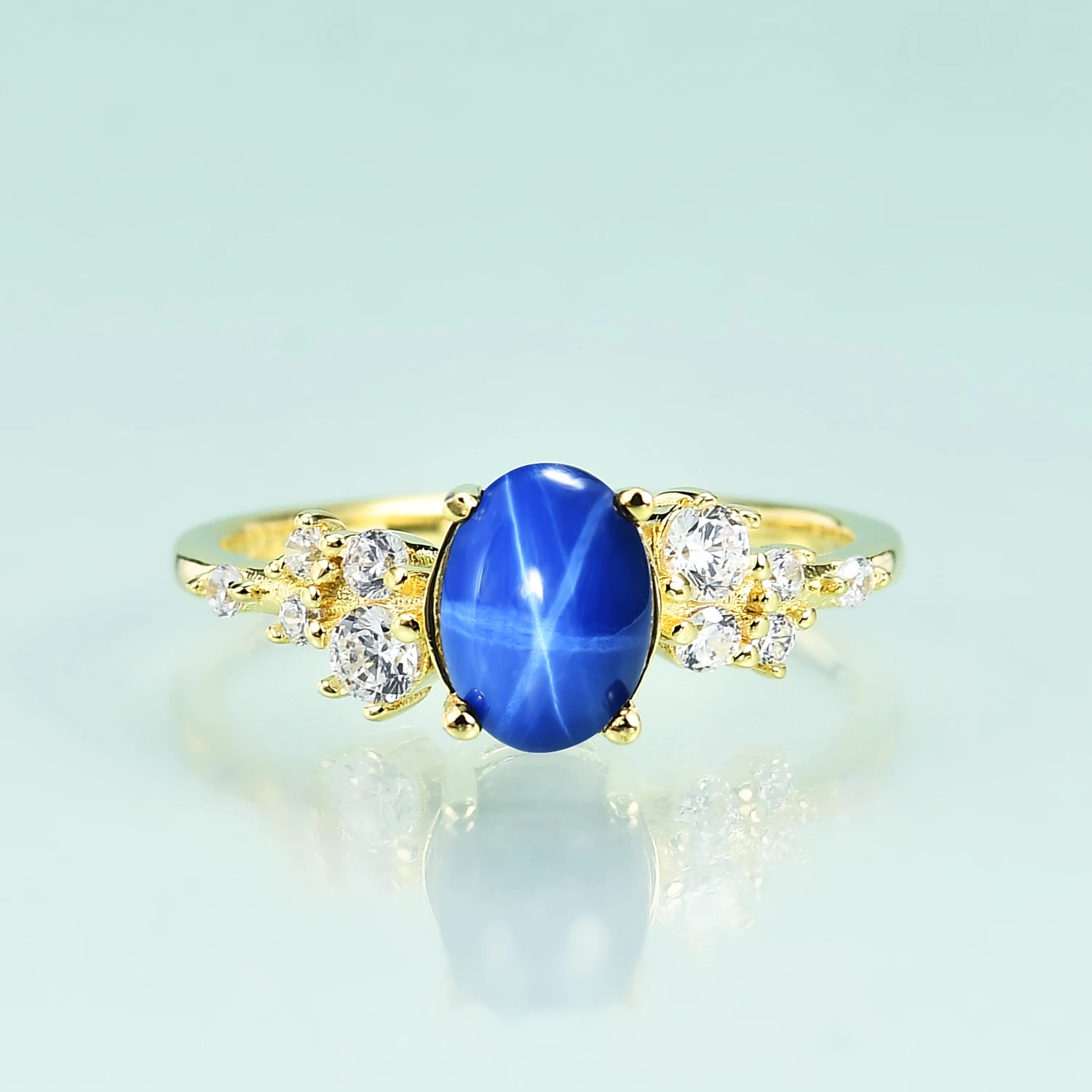 

Gem's Beauty Oval Cut Lab Star Sapphire Solitaire Rings 925 Silver Fine Jewelry For Women 14K Gold Filling Sterling Silver Rings