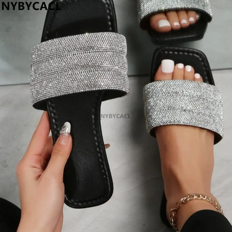 

Glitter Slippers Women Summer Sandals 2023 Fashion Bling Female Candy Color Flip Flops Beach Diamond Flat Shoes Outdoor Sandals