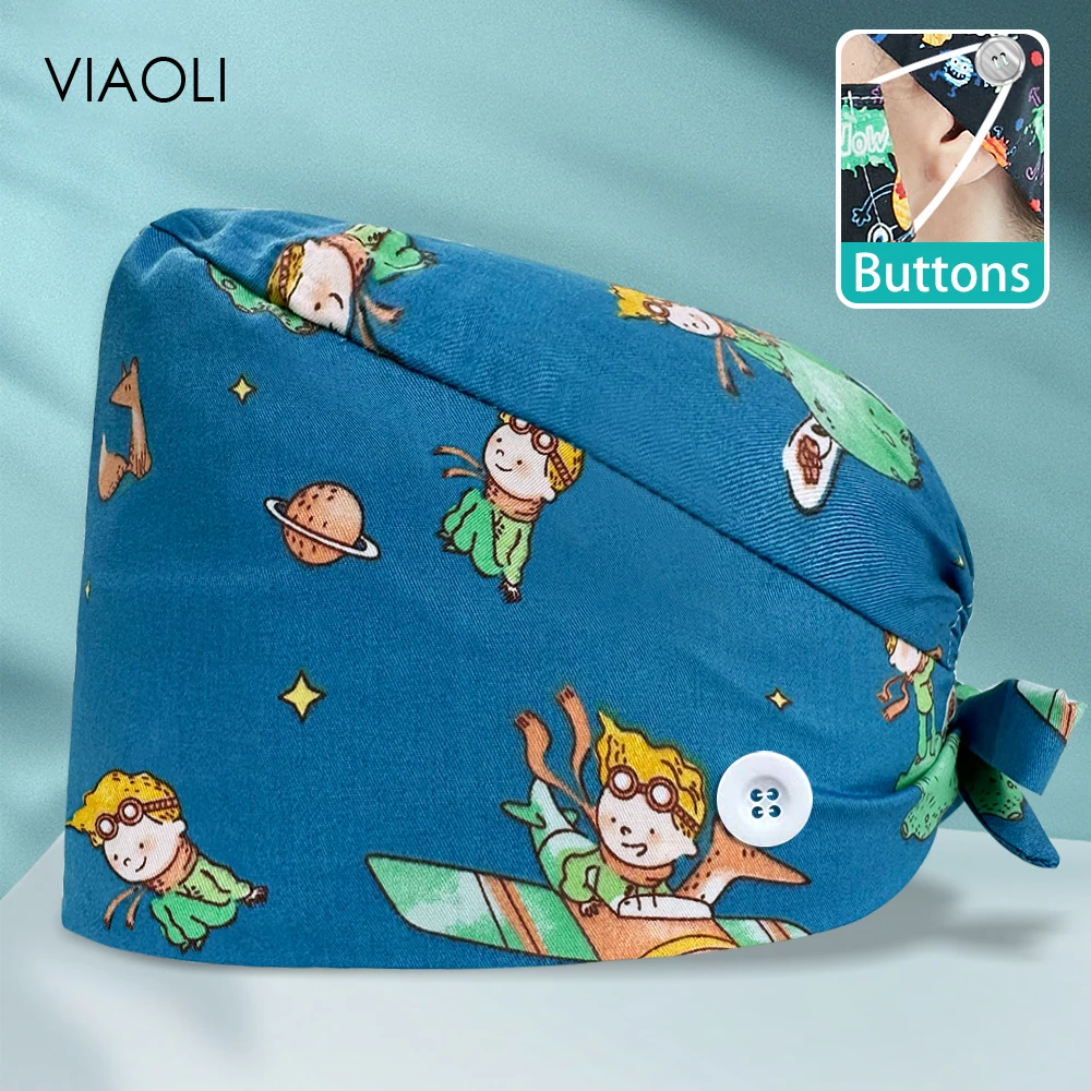 

Cotton Adjustable Printing Nurse Hat Medical Accessories Breathable Beauty Salon Cleaning Work Cap Women New Scrub Cap Wholesale