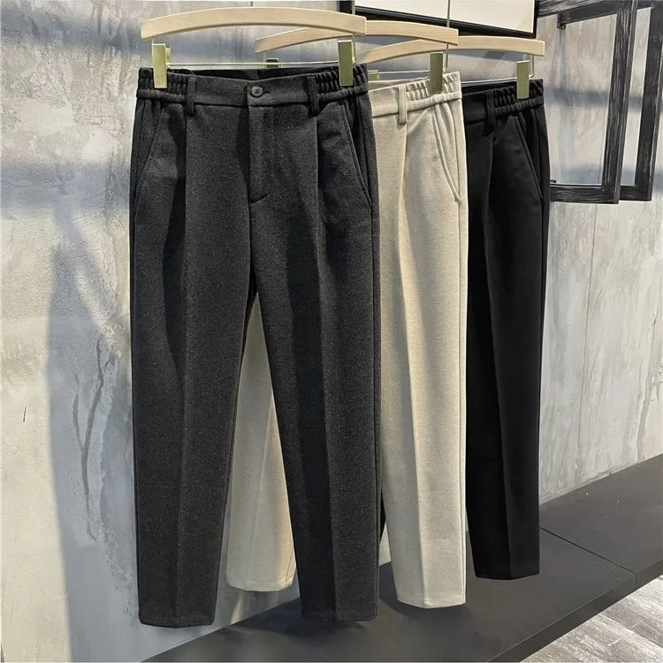 Winter 2023 Autumn Men's Woolen Clothing Suit Pants Casual Straight Korean Fashion Business Long Trousers Male Clothing L100