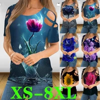 summer ladies fashion casual t shirt top strapless printed short sleeve shirt xs 9xl