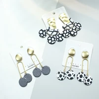 black white plaid leopard pattern multi shapes big size all season classic fashion earrings 2022 trend new polymer clay earring