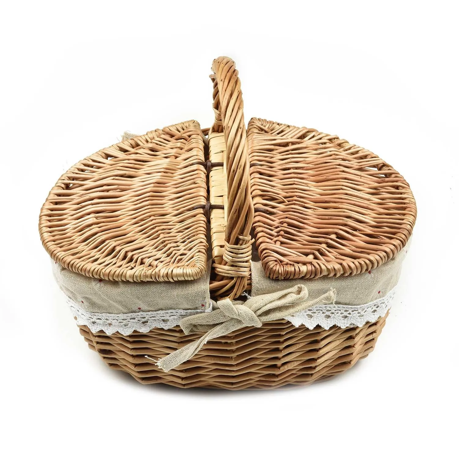 

Handmade Wicker Basket Rattan Bread Proofing Proving Baskets Camping Picnic Fruit Snack Organizer Basket With Double Lids