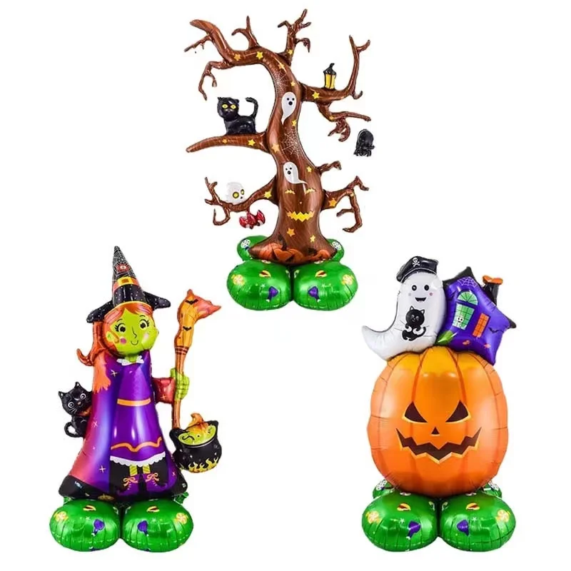 1Pc Large 4D Stand Pedestal Halloween Foil Balloons Pumpkin Witch Dead Tree Inflatable Toys Halloween Party Decorations Supplies