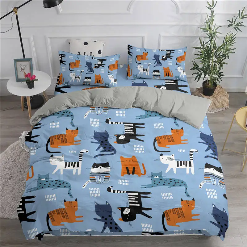 

Cartoon Bedding Set Cute Cats Printed 3D Duvet Cover Set Twin Full King Double Size Pillowcase Bedclothes 2/3pcs for Kids Queen