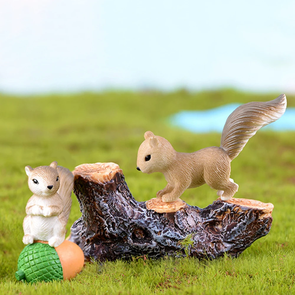 Милая Мини-белка сосновые конусы статуя эльфа модель животного фигурка Декор для