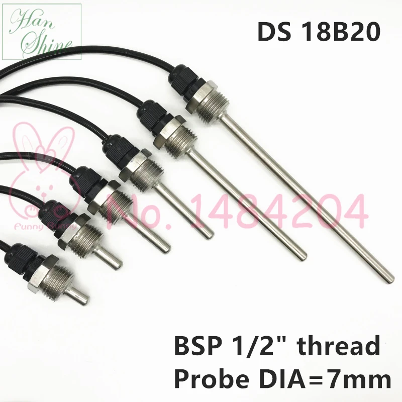 Цифровой датчик температуры DS18B20 BSP G1/2 &quotрезьба 20 50 100 мм Зонд 1 м ПВХ 3-жильный