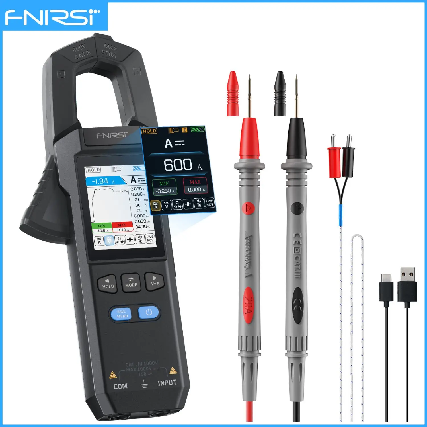 FNIRSI DMC-100 зажимной мультиметр 600А