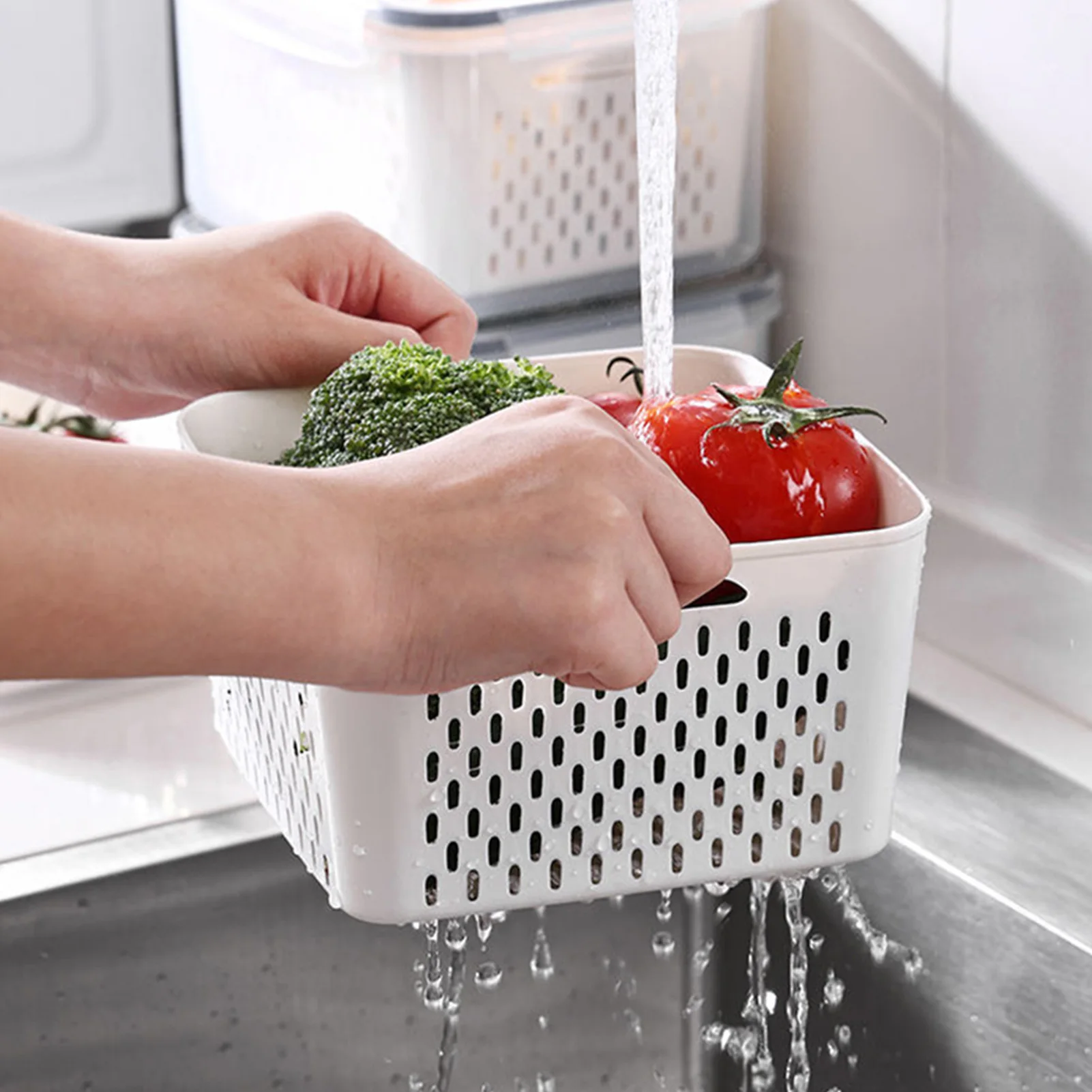 

Food Storage Containers Dual Kitchen Crisper With Drainage Basket Multifunctional Draining Crisper Convenient Food Storage Box