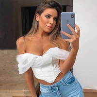 y2k pu leather corset crop top strapless mesh patchwork top women sexy tube top off shoulder sleeveless bustier push up tank top