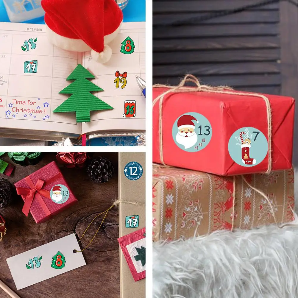 Рождественские наклейки самоклеящиеся цифровые календари кавайные мультяшные