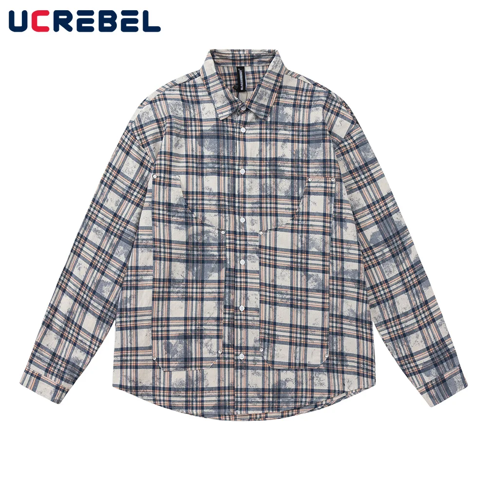 

Блузка мужская с длинным рукавом, Повседневная Свободная рубашка в стиле ретро, с отложным воротником, с карманами, Осенний Топ