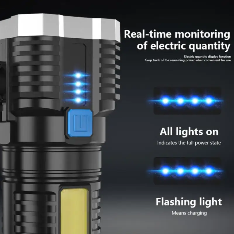 

LED Flashlights Handheld Lantern Camping Portable Lamp Strong Light Long-shot USB Rechargeable Built-in Battery Outdoor Lighting