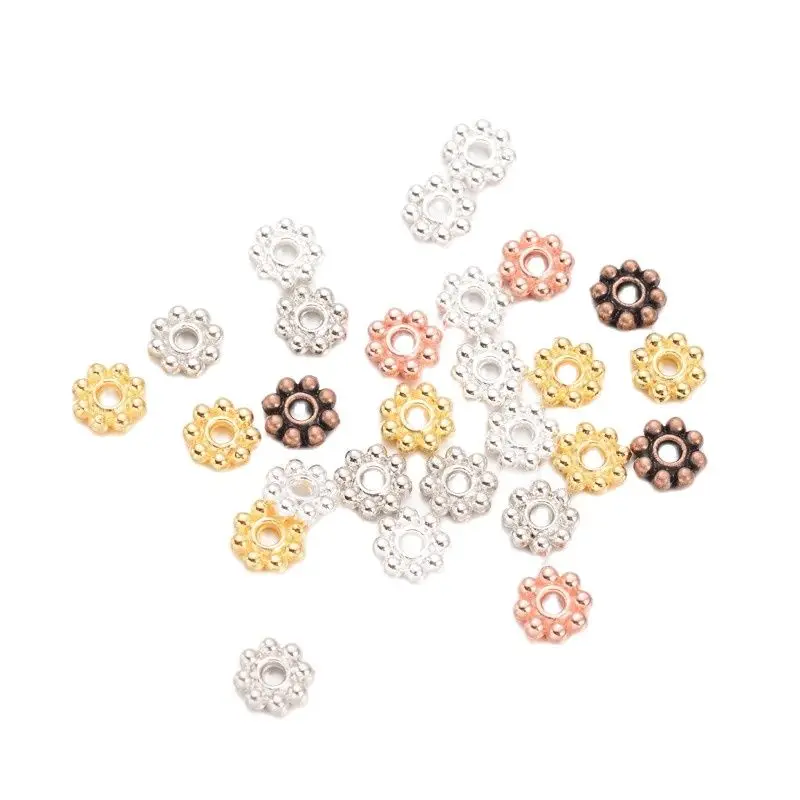 

300pcs 5x1.5mm Rose Gold Color Silver Color Flower Shape Alloy Bead Spacers Diy Jewelry Findings Accessories Wholesale Hole: 1mm
