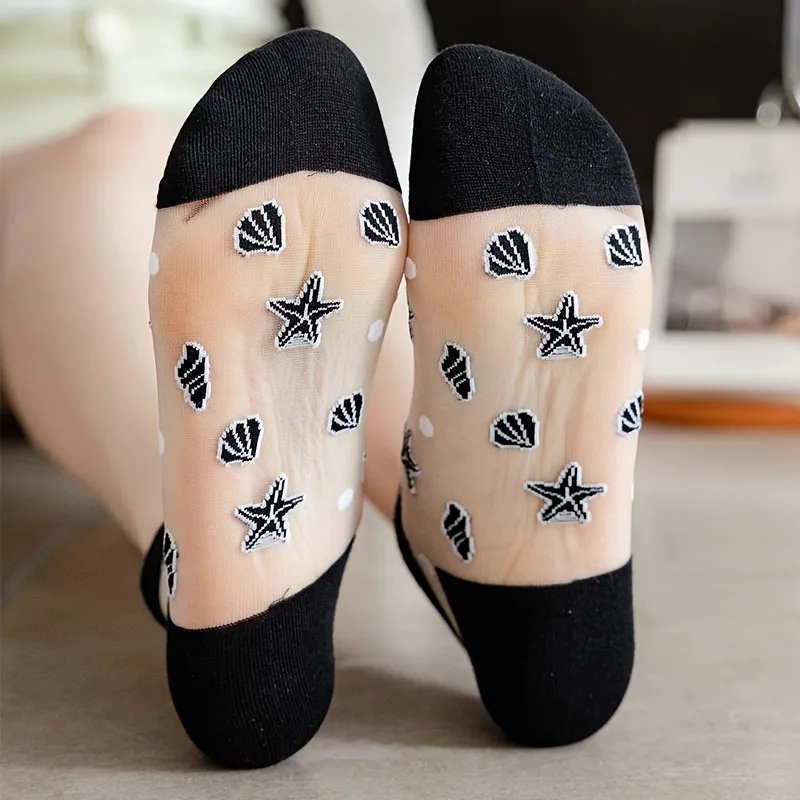 5 Pairs/Lot Women Boat Socks Summer Thin Fashion Breathable Kawaii Sock Crystal Glass Silk Comfortable Soft Girl Ankle Sox Meia