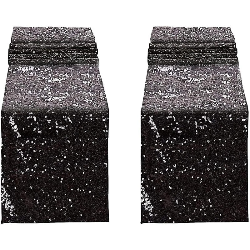 

2Packs Glitter Black Sequin Table Runner For Birthday Wedding Engagement Bridal Shower Baby Shower Bachelorette Holiday