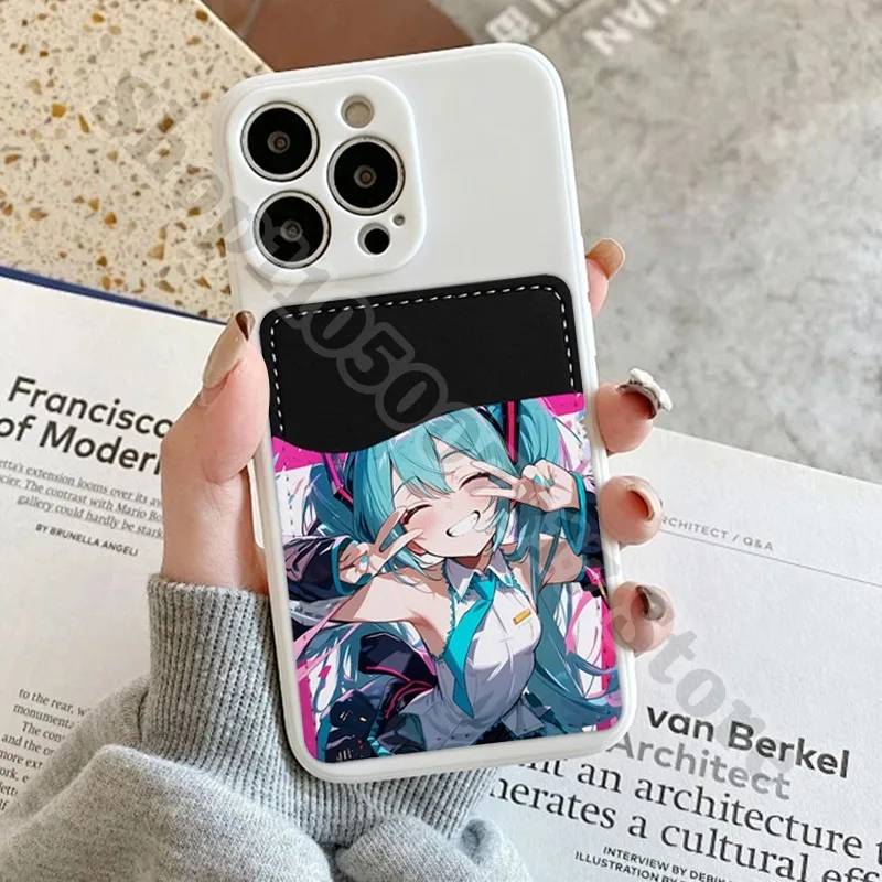 Фото Креативные аксессуары для декора телефона: ультратонкий кошелек Hatsune Miku, милый аниме-держатель для ID и кредитных карт, мультяшный чехол-органайзер, подарки №2