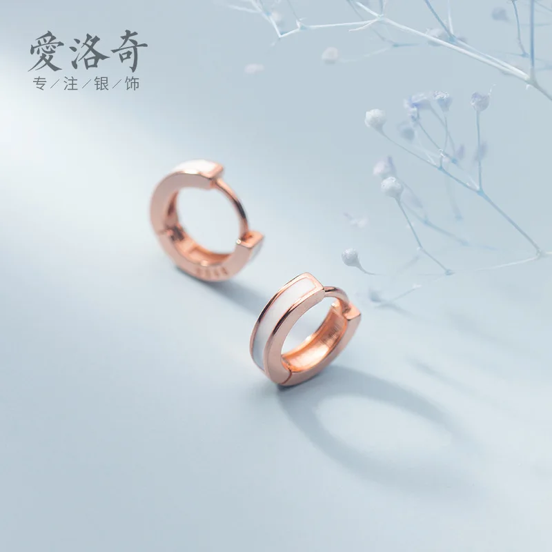 

925Silver Simple Short Temperamental round Ear Clip Fashion White Edge Small Ear Ring Elegant Earrings