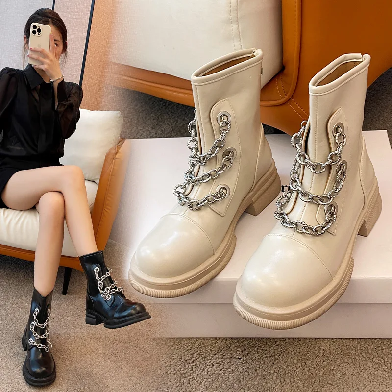 

Lolita Boots Female Shoes Round Toe Luxury Designer Zipper Boots-Women Ladies Rubber Autumn Med Fashion Ankle Rock 2022 Hoof Hee