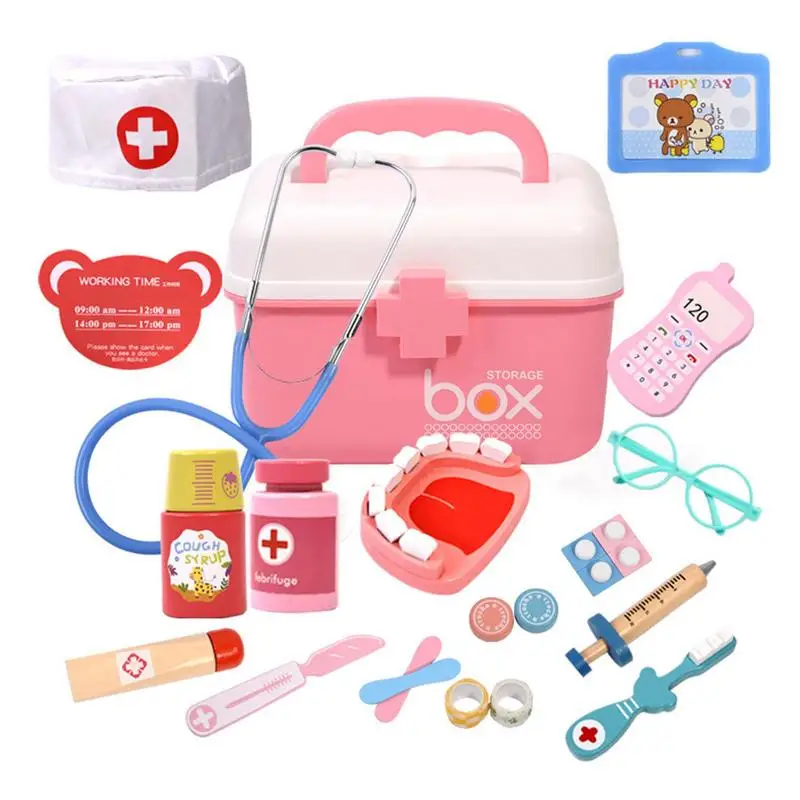 

Kids Role Playing Pretend Toy Wooden Pretend Play Doctor Educational Toys For Children Dentist Simulation Medicine Chest Set