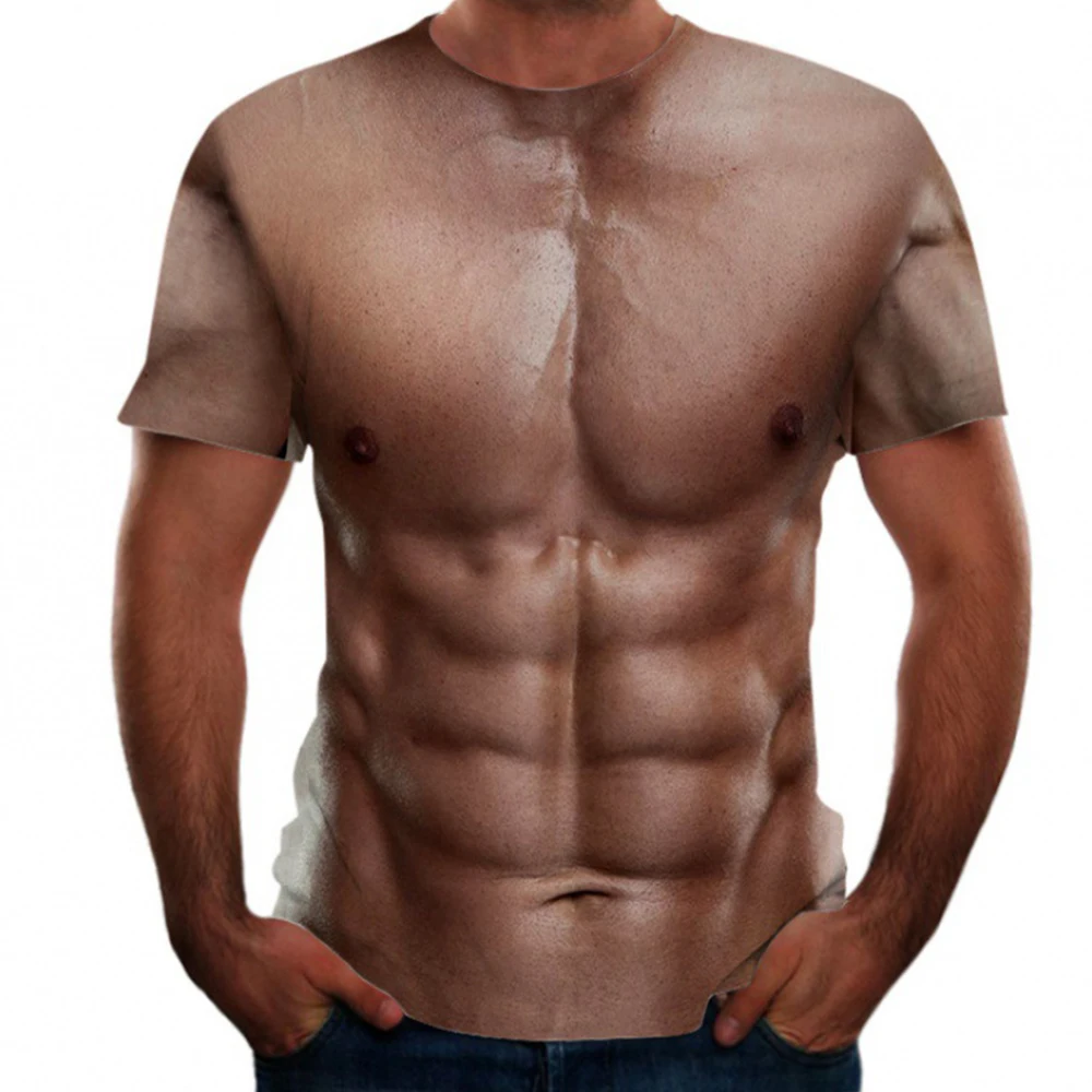 

3D Chest Muscle Printing Graphic T-Shirt Mens Casual Short Sleeve Funny Tops Tee Streetwear Male Tshirt Clothes Nude Skin Tees