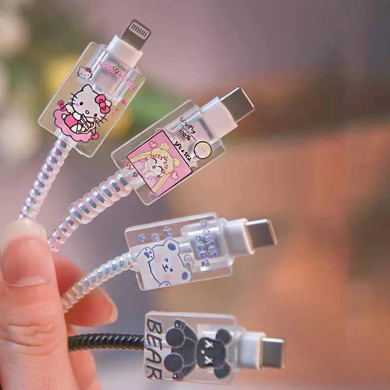 

Kawaii Sanrios Data Cable Protective Case Cute Hellokittys Kuromi Cinnamoroll Cartoon Anti-Break Protective Cover for Girls Gift