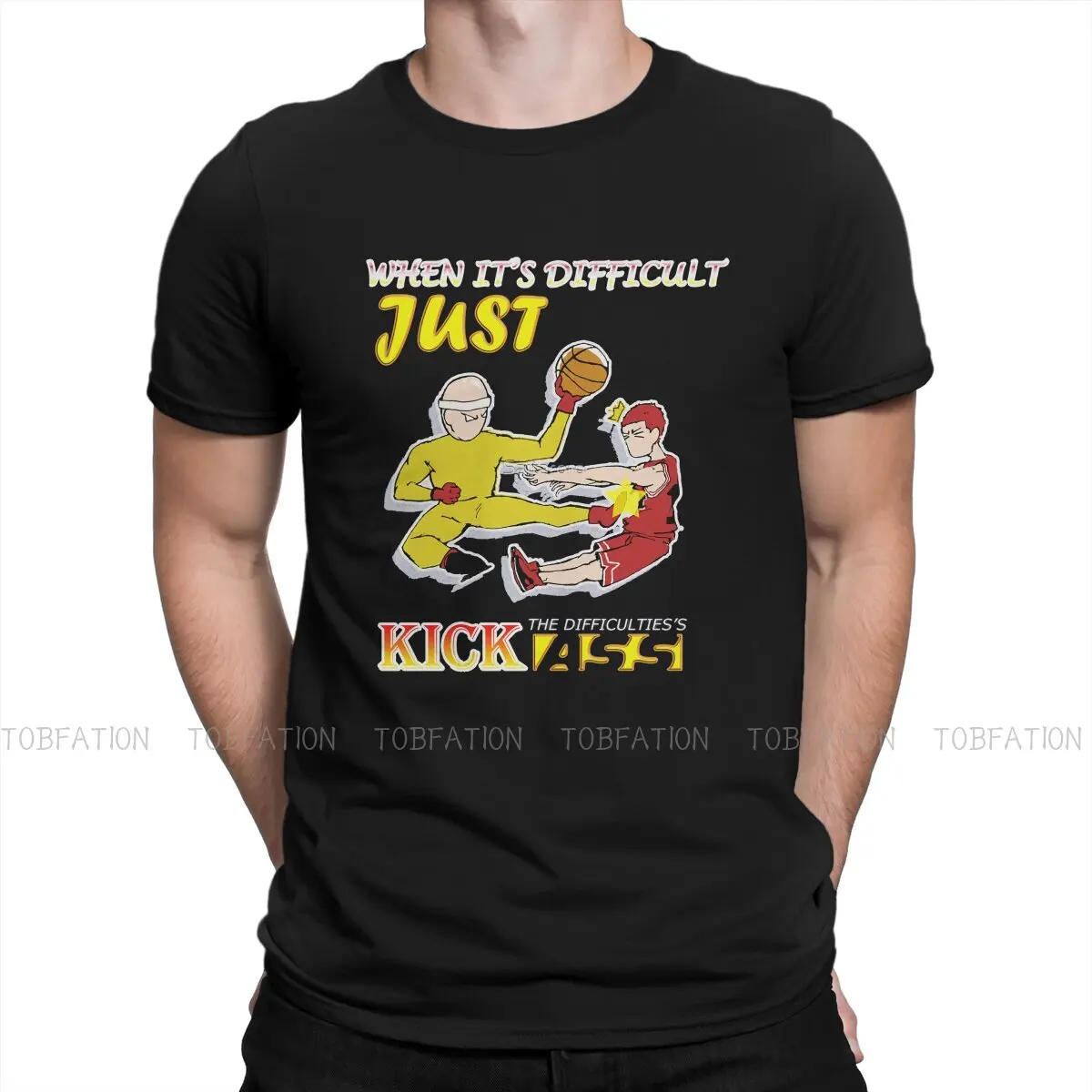 

One Punch Man Manga Crewneck TShirts Kick Them Saitaroro and Sakuragi Hanamichi Classic Personalize Homme T Shirt Tops