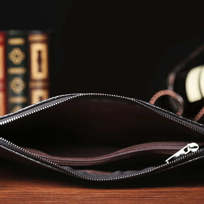 Free Custom Leather Men's Crocodile Pattern Handbag Crossbody Shoulder Envelope Bag Zipper Office Clutch Pouch Document Bag Gift