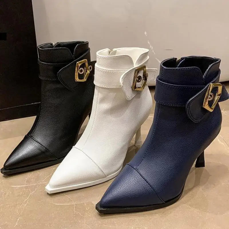 

Новинка осени 2022, ботинки на высоком каблуке с острым носком, привлекательные универсальные модные короткие ботинки на шпильке во французском стиле, черные ботинки