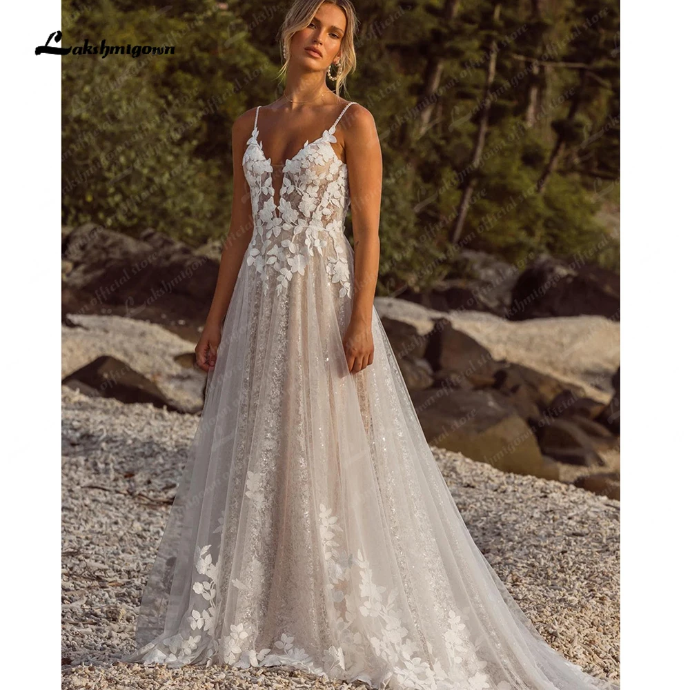 

Roycebridal, кружевное пляжное свадебное платье с V-образным вырезом и открытой спиной, с цветочной аппликацией, в стиле бохо, 2023, винтажное свадеб...