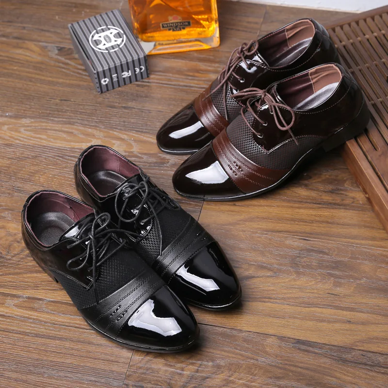 

Men Dress Shoes Leather PU Stripes Pointed Low Top Non Slip Breathable Waterproof Casual