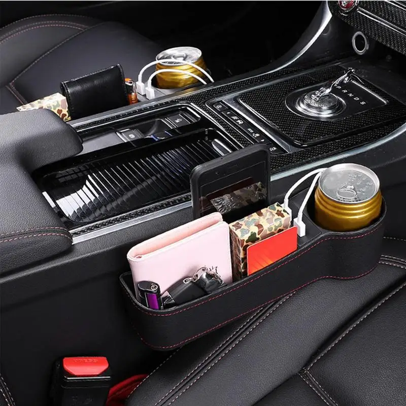 

Автомобильный органайзер для подстаканников, Многофункциональная консоль с защитой от падения, с двумя USB-портами, боковая коробка для хранения, для автомобильного сиденья