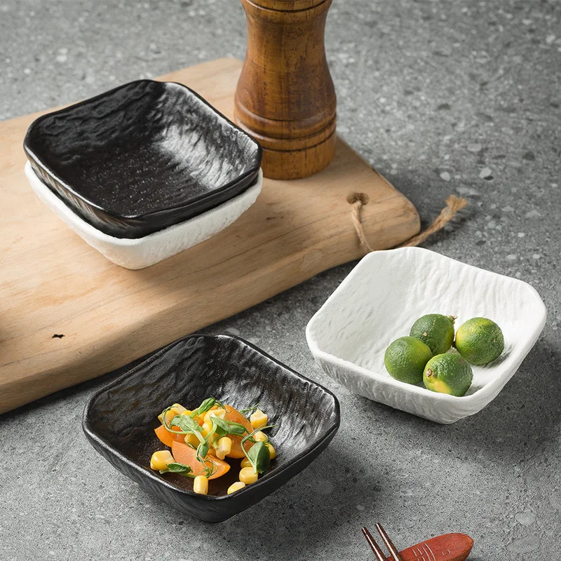 

1pcs black white Square Ceramic Small Dish Household Flavored Dish Sauce Fruit Nut Dishes Snack Food Bowl Tableware BBQ Dip Dish