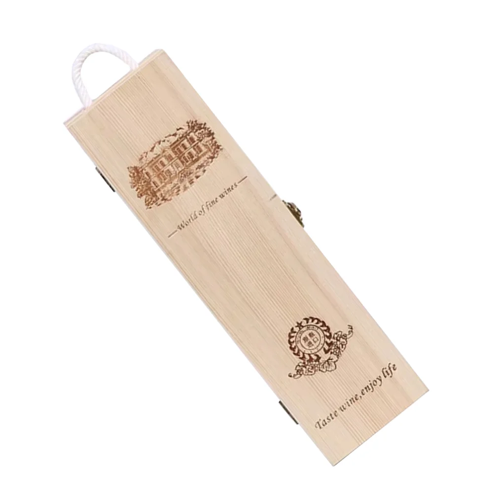 

Single Bottle Box Wood Champagne Packaging Case with Handle Decorative Bottle Carrier for Home Shop