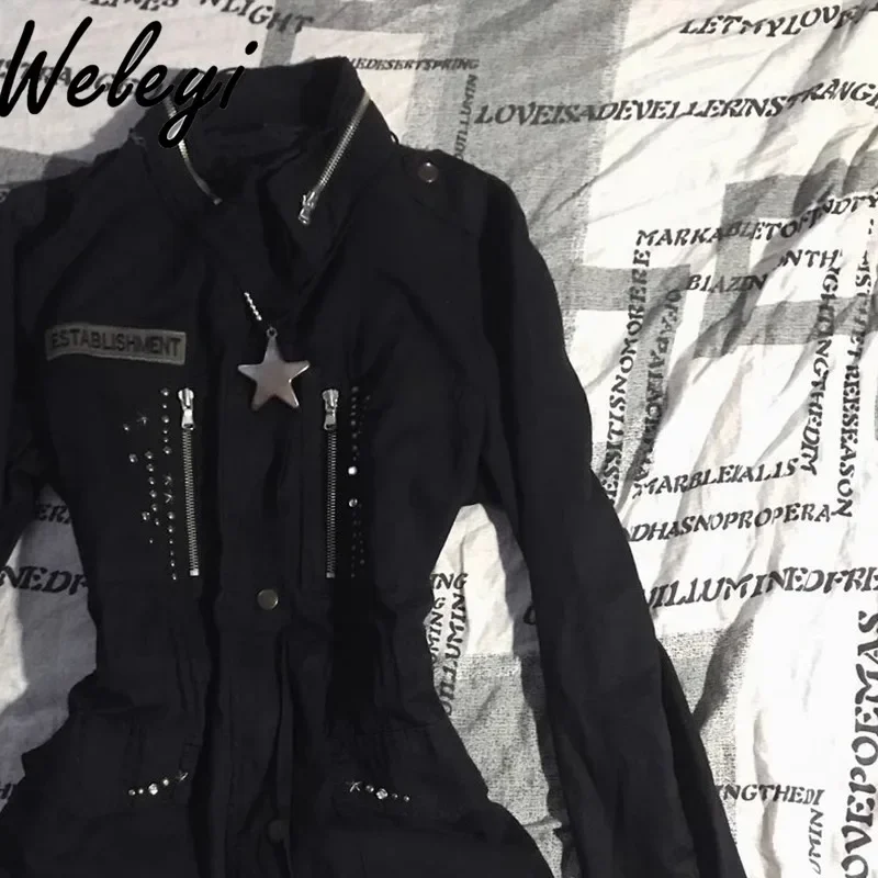 Готическая черная куртка с лацканами женская осенняя американская ретро-мода