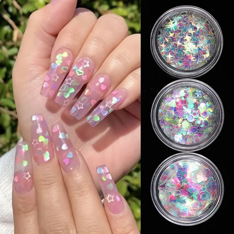 

1 Box Laser Nail Sequins Mix Size Nail Glitter Nail Flakes Colorful Round Glitter Confetti for Nail Art Decorations Accessories