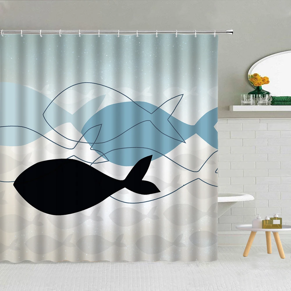 

Colored Fish Shower Curtain Waves Ocean Animal Child Waterproof Fabric Bath Screen Washable Bathroom Decor Curtains Set