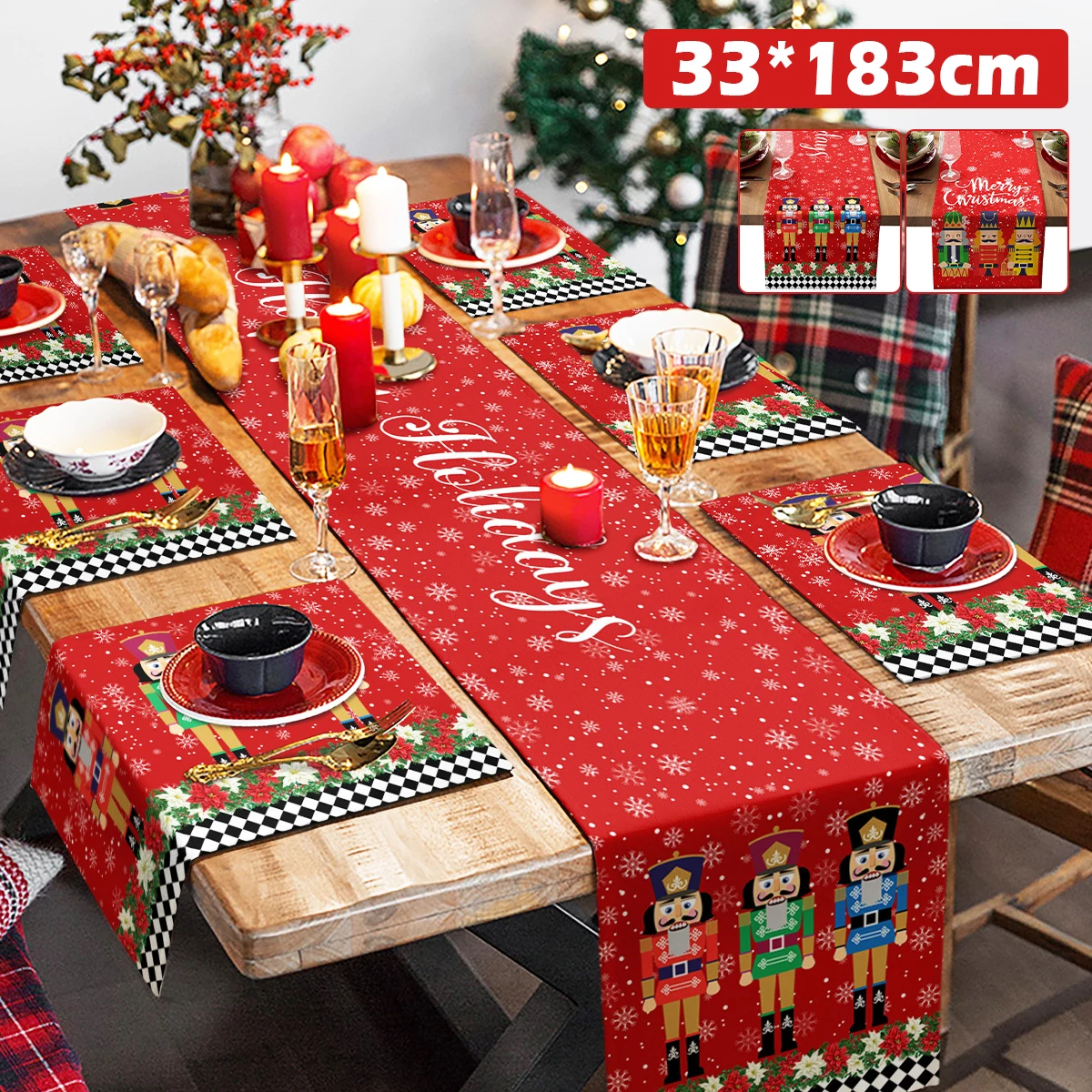 

72inch Christmas Nutcrackers Table Runner Merry Christmas Table Cover Long Polyester Tablecloth Seasonal Winter Nutcracker
