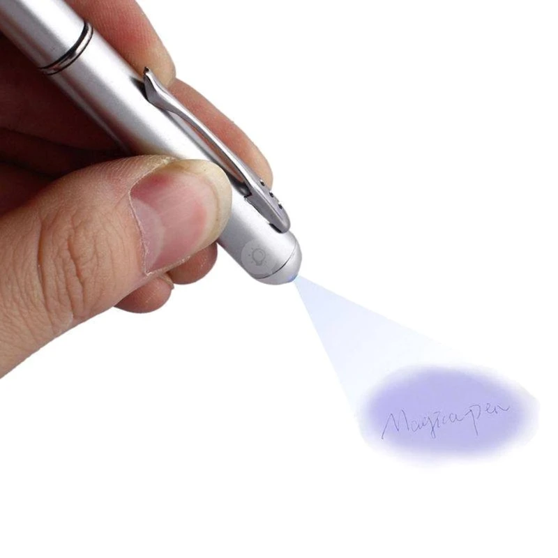 

57EC Practical Bills Checker Pen Invisible Ink Pen W/ UV LED Light Built-in Button Cell for Retail Stores Shops Grocery