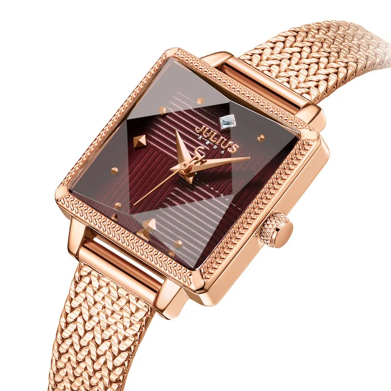 JULIUS Small Square Copper Mesh with Waterproof Quartz Watch Movement Personality High-end Watch for Woman Ladies Free Shipping