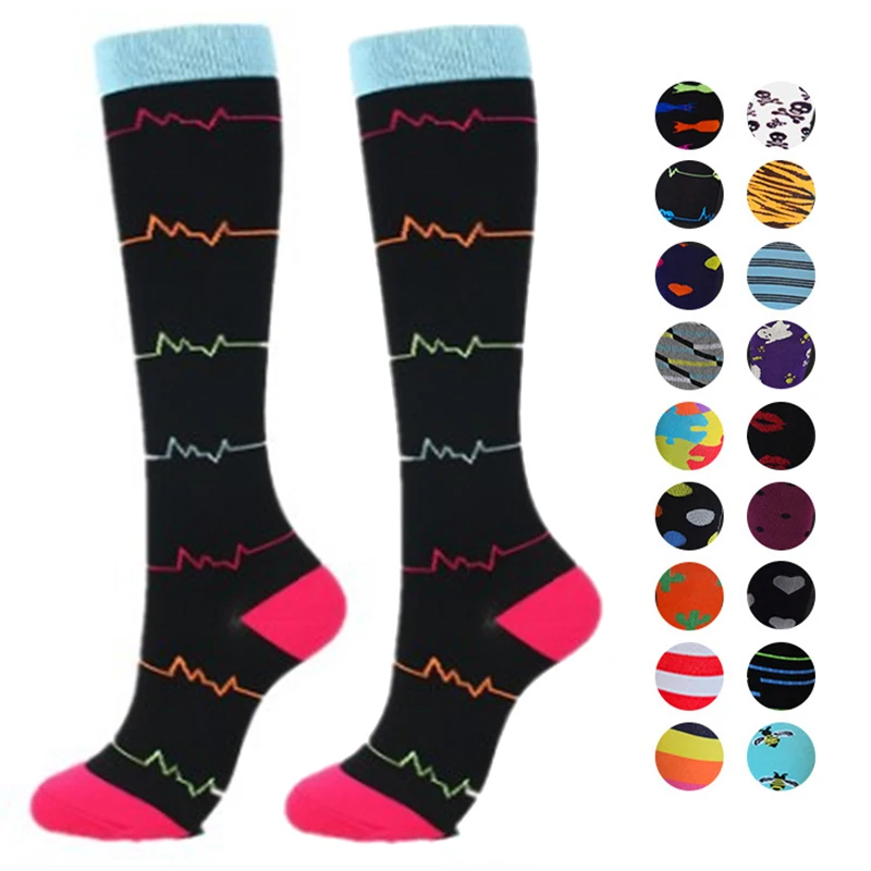 

Men's Women's Compression Stockings (10-25mmHg) Knee Length Colorful Socks - Best for Sport Relief Running Traveling Cycling
