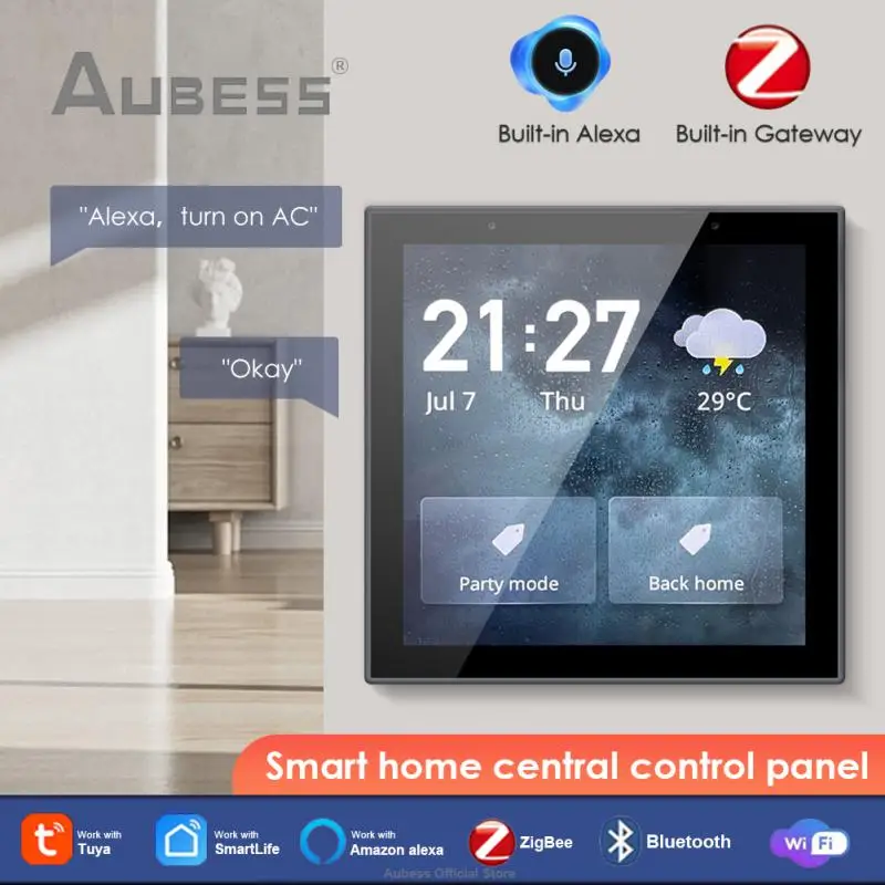 

AUBESS Tuya WiFi Multi-Functional Screen Control Panel Built in Alexa / ZigBee Gateway Central Control Smart Home Via Smart Life