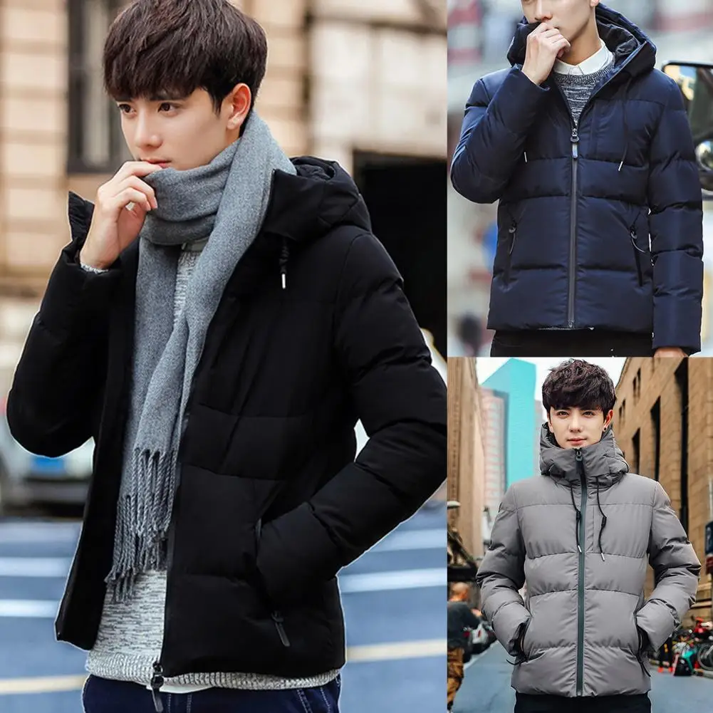 

Men Coat Solid Color Padded Thicken Warm Winter Jacket for Daily Wear
