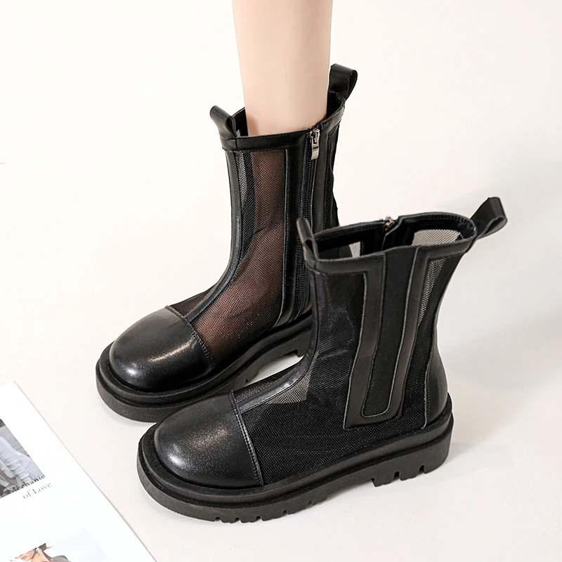 STRONGSHEN Summer Women Mesh Boots Fashion Breathable Zipple Ankle Boots Woman Shoes Sandals Hollow Breathable Socks Boots