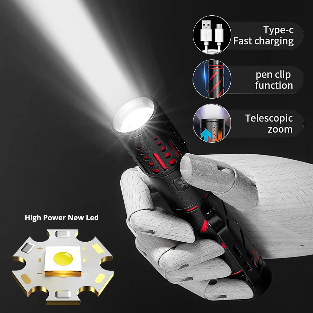 

100000 Lumen LED Flashlight Ultra-long Lighting 8000M Distance Telescopic Zoom Waterproof Aluminum Alloy with 18650 Battery Lamp